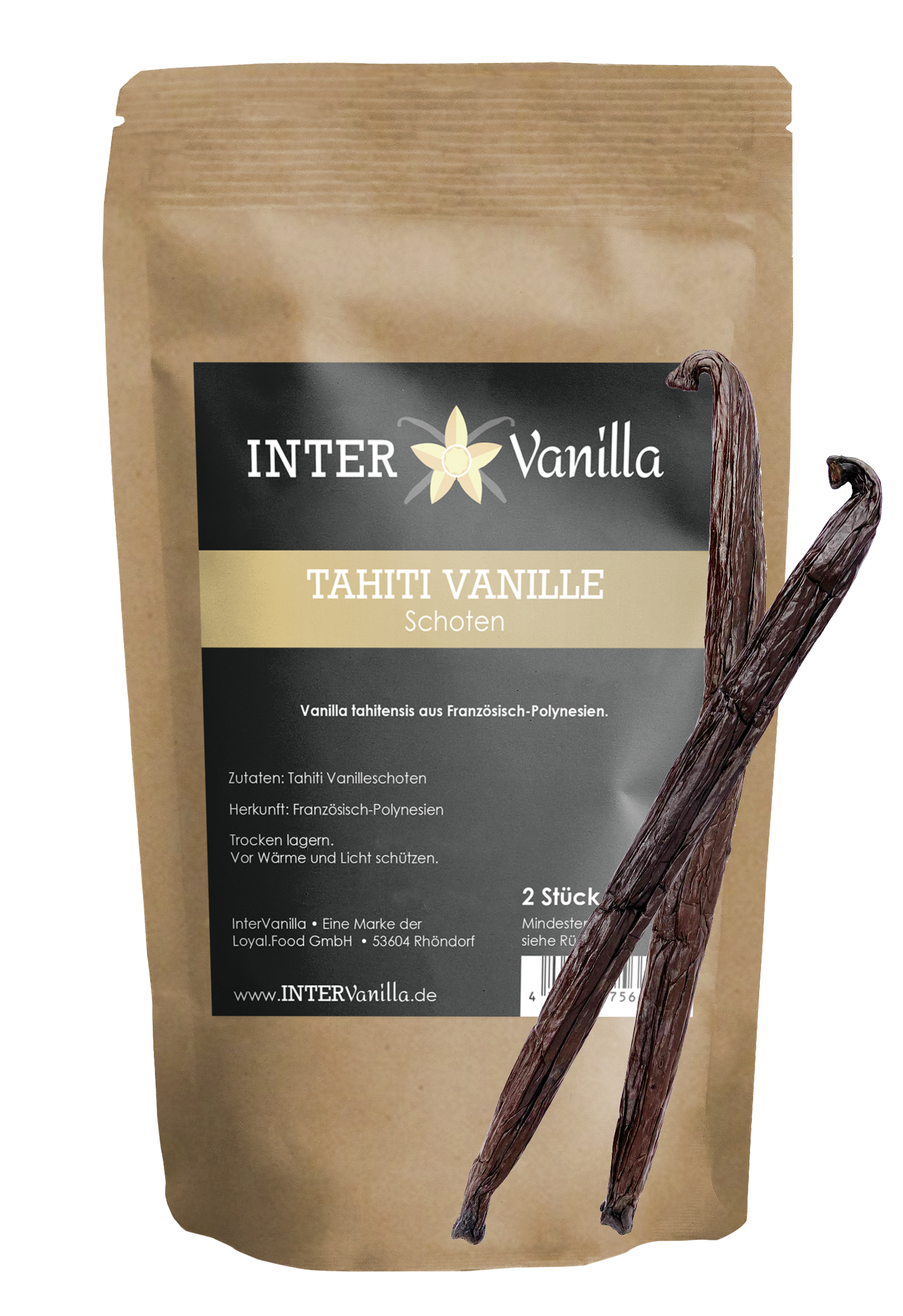 InterVanilla Echte Tahiti Vanille Schoten - 2 Stück - 15 cm - InterVanilla